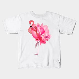 Flamingo Rose Pink Flamingo and Flower Kids T-Shirt